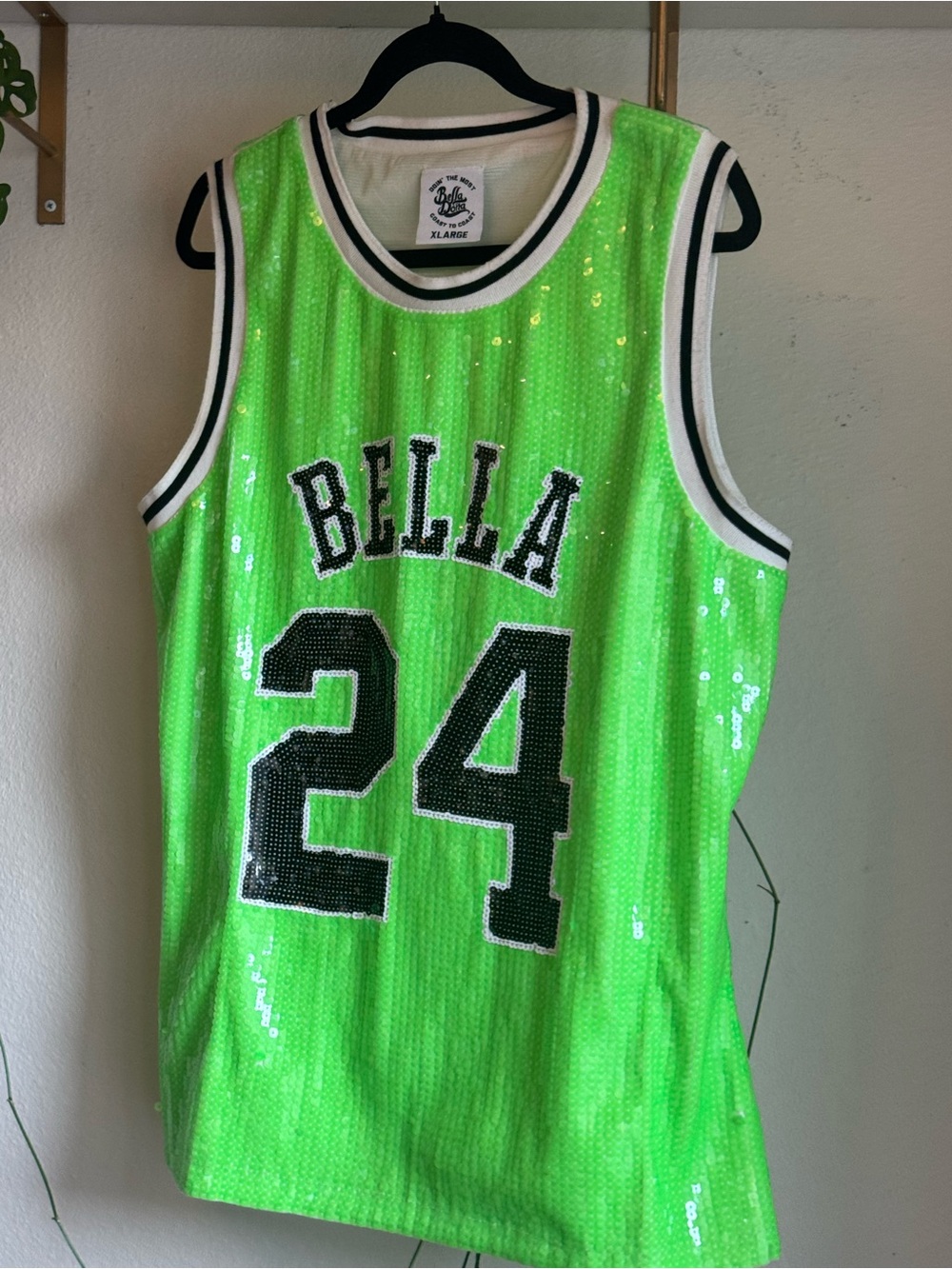 Bella Dona Sequin Basketball Jersey Tank - Neon Green
